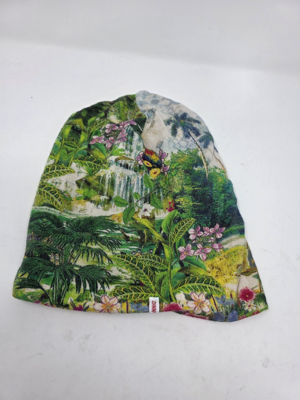 Johnny Was Tropical Floral Beanie Hat Reversible Boho Bird Print Knit Cap